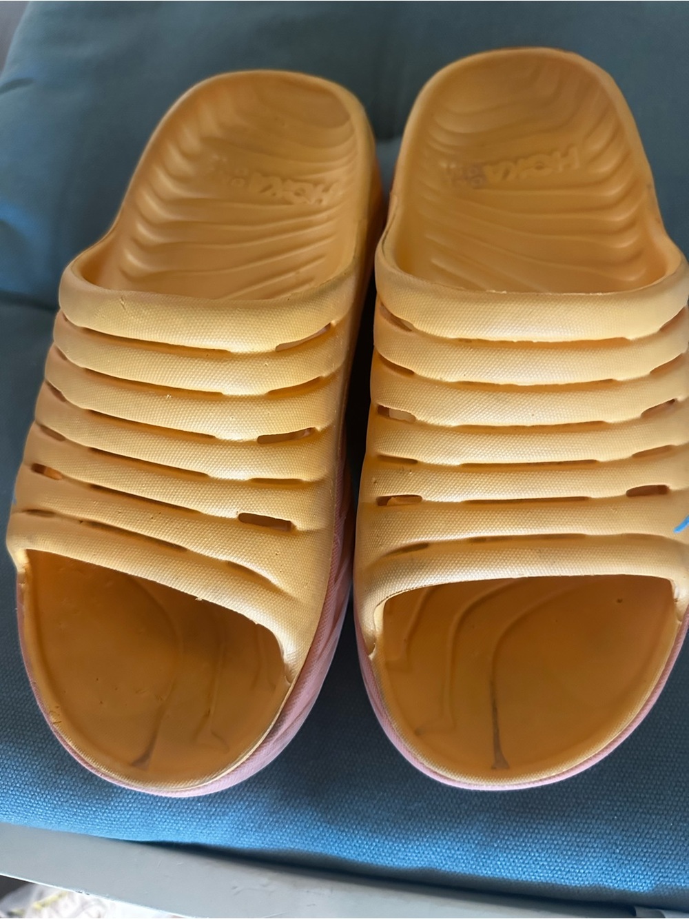 Hoka One One Women's Slide Sandals in Yellow and Pink - Picture 7 of 7